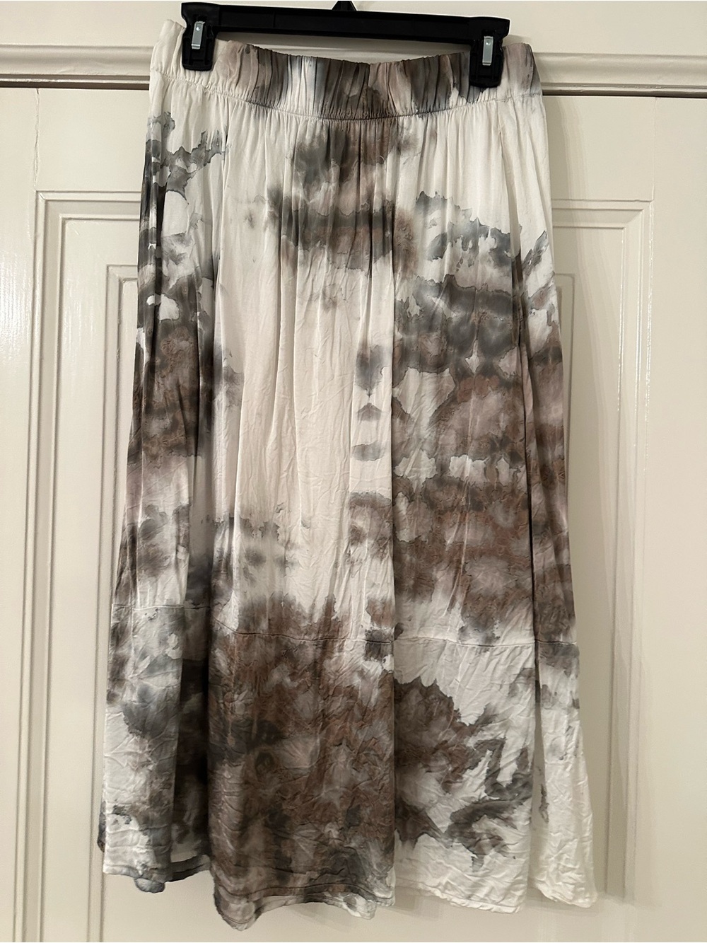 Enza Costa White Maxi Skirt with Brown and Gray Tie-Dye